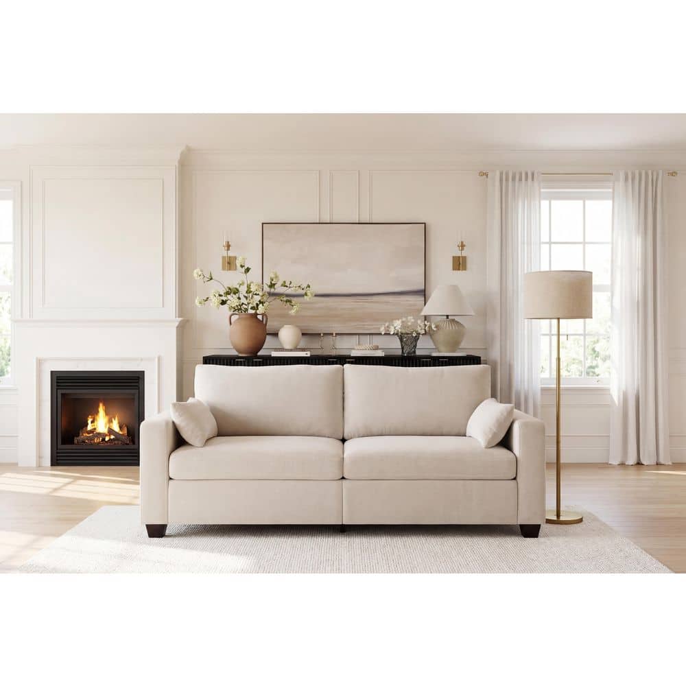 Winston Modern 79 in. Square Arms Chenille Rectangle Loveseat Sofa in Beige with Removable Cushion Covers price history on PriceWatchPro