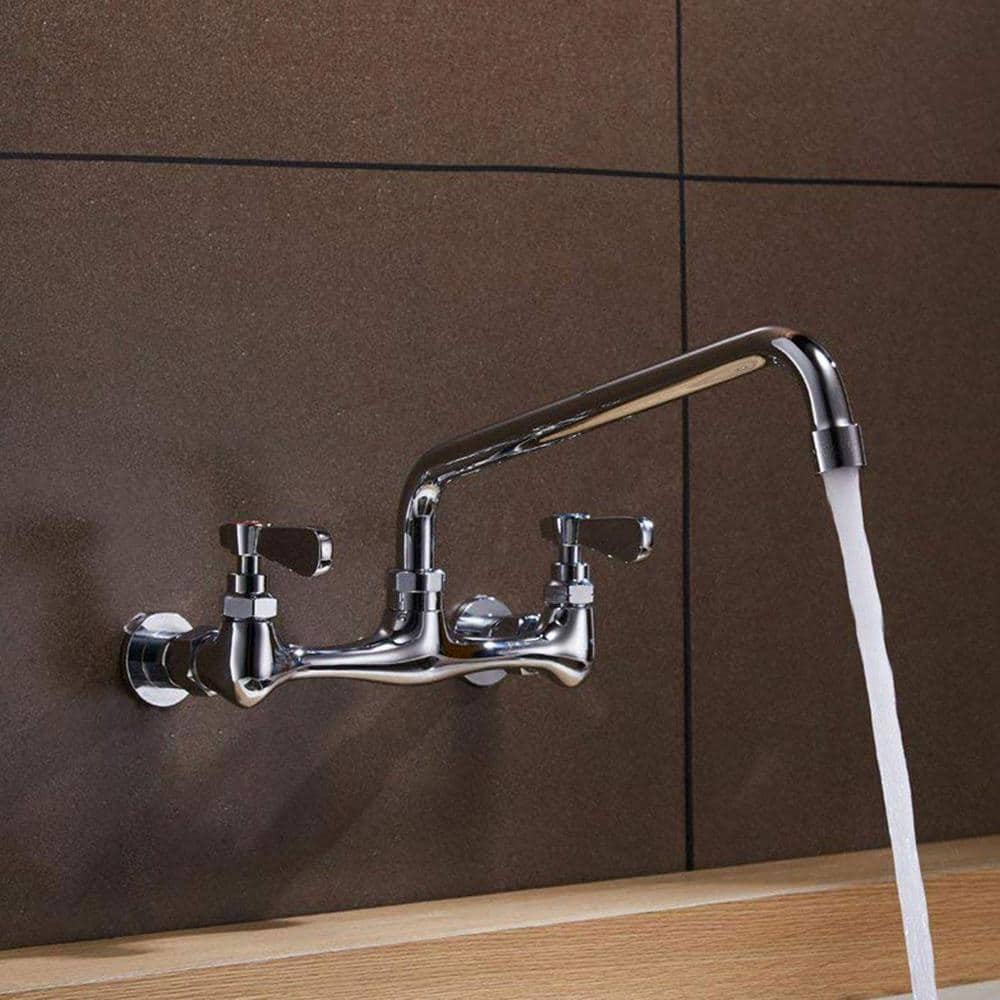 Polished Chrome 2-Handle Wall Mount Pot Filler Faucet