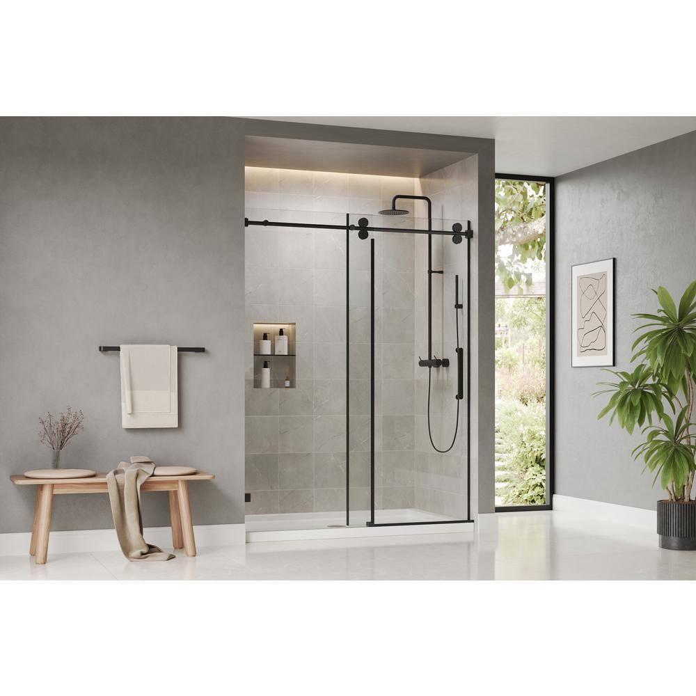 Concord Black Frameless Sliding Shower Door with Tempered Glass