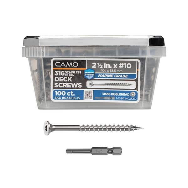 2-1/2 in. #10 316 Stainless Steel Premium Star Drive Bugle-Head Deck Screws (100-Count)