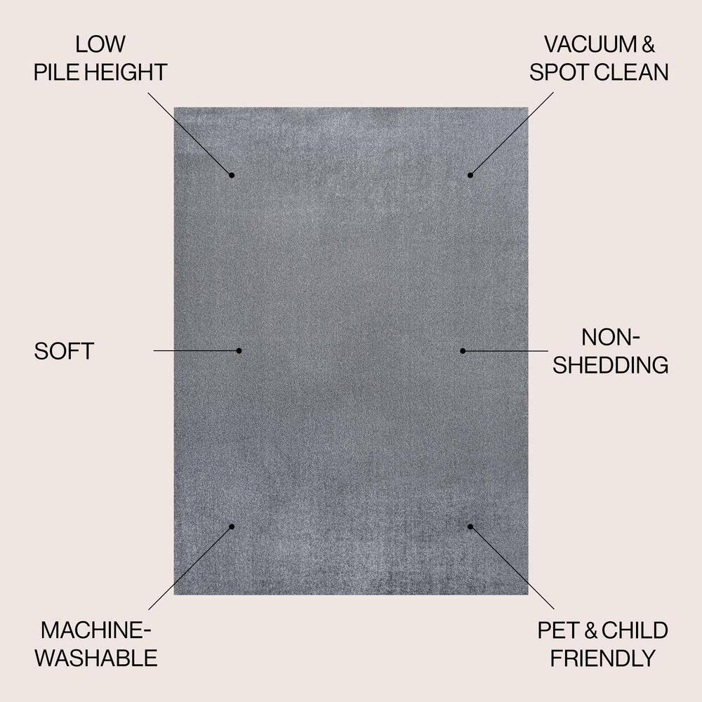 Gray 3' x 5' Solid Synthetic Machine-Washable Area Rug