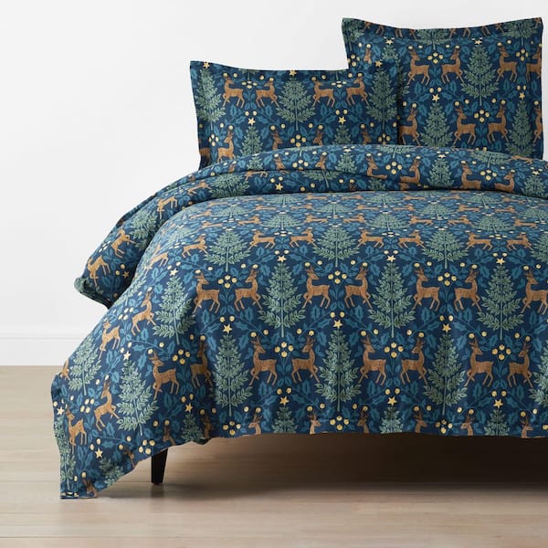 Company Cotton Reindeer Navy Full Cotton Percale Duvet Cover