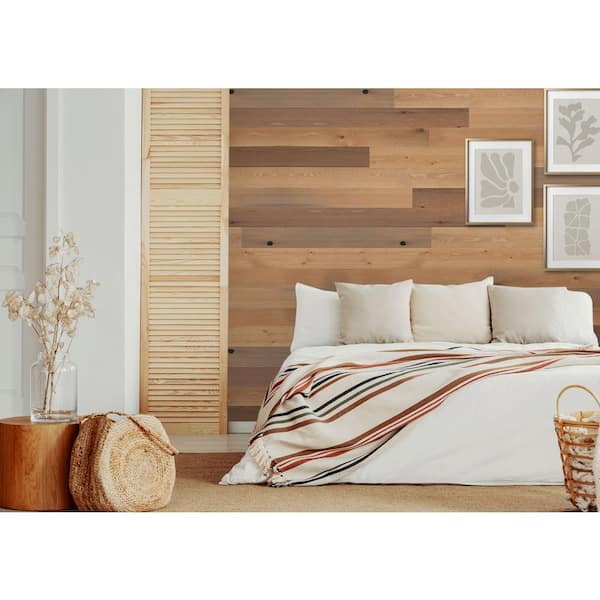 Timberchic 1/8 in. x 4 in. x 12-42 in. Peel and Stick Tan Wooden Decorative Wall Paneling (40 sq. ft./Box)