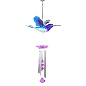 WindyWing Hummingbird Purple Teal with Teal Wings Metallic Metal Wind Chimes