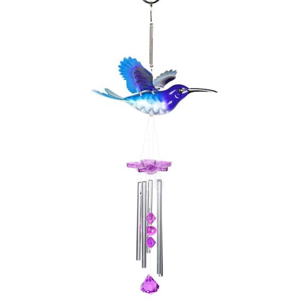WindyWing Hummingbird Purple Teal with Teal Wings Metallic Metal Wind Chimes