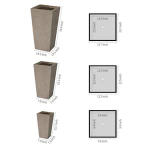 24.4", 18" &15.7"H Weathered Finish Concrete Tall Planter Set of 3, Large Outdoor Indoor w/ Drainage Hole & Rubber Plug