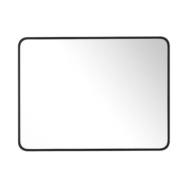 36 in. W x 48 in. H Modern Large Rounded Rectangular Metal Framed Wall Mounted Bathroom Vanity Mirror in Black