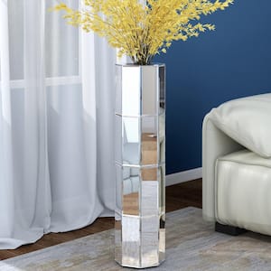 28 in. Silver Glass Cylinder Decorative Vase Floor Vase Mirrored Tall Vase for Living Room Decor