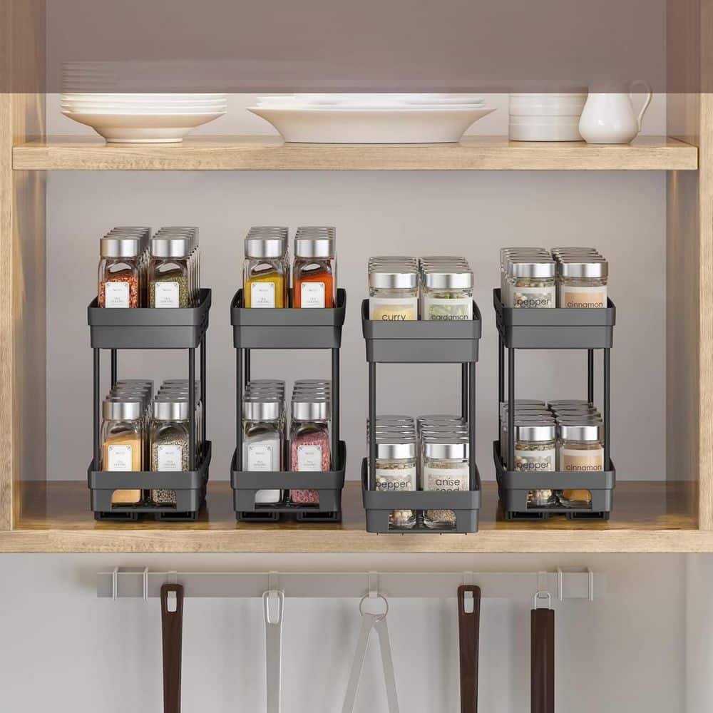 Numhew 2-Pack Slide Out Spice Racks Organizer with Each 2-Tiers in ...