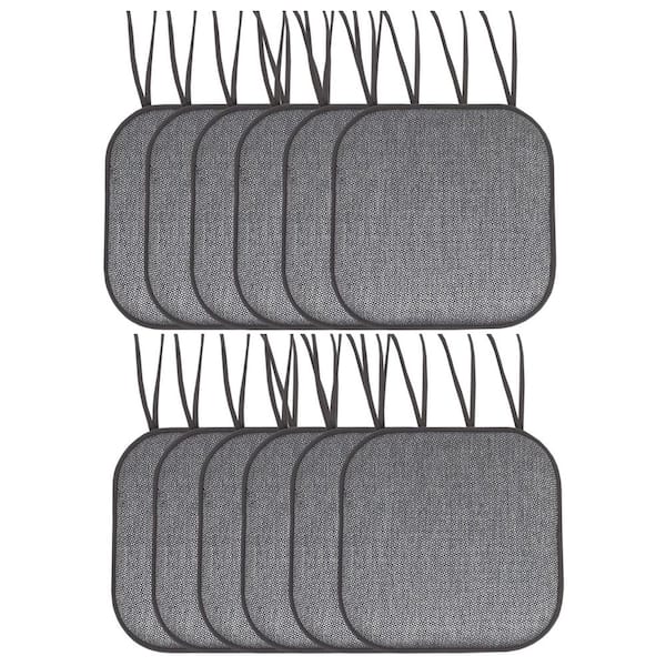 Sweet Home Collection Cameron Square Memory Foam 16 in.x16 in. Non-Slip Back, Chair Cushion with Ties (12-Pack), Black/Gray