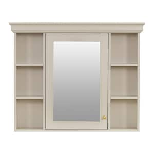 36 in. W x 29 in. H Rectangular Wood Medicine Cabinet with Mirror in Beige, Bathroom Storage Cabinet with Mirror Door