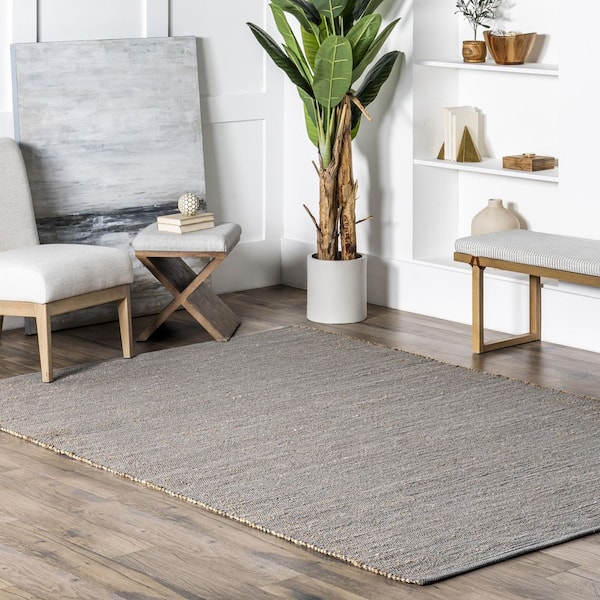 Elfriede Gray 5 ft. x 8 ft. Farmhouse Jute Blend Area Rug