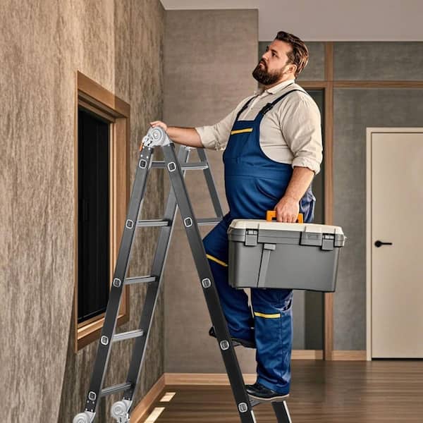 Multi-Purpose Folding Ladder, 19 ft. Reach, Aluminium, Folding, Multi-Position, 330 lbs. for Household Outdoor Work