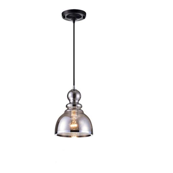 Carol 60-Watt 1 Light with Smoked Bubble Glass and Chrome Edge Antique Black Pendant Light