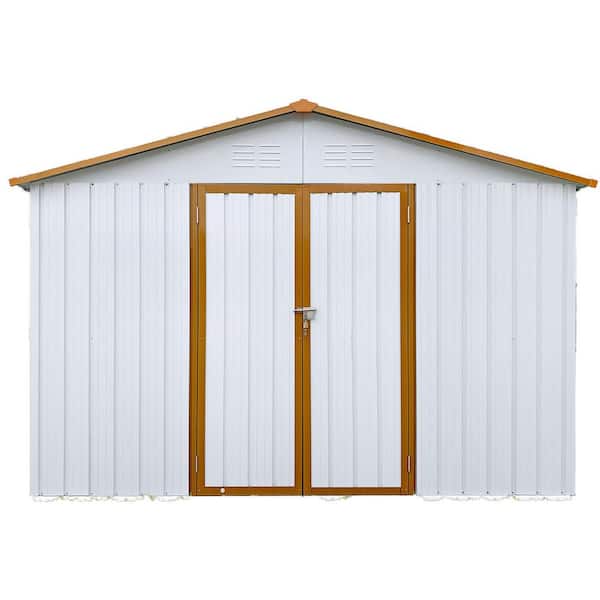 12 ft. W x 10 ft. D Metal Outdoor Storage Shed with 2 Lockable Doors (120 sq. ft.),Backyard Storage Unit,White & Yellow