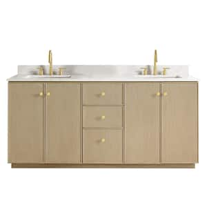 Oza 72 in. W x 22 in. D x 33.9 in. H Double Sink Bath Vanity in Natural Oak with White Quartz Stone Top