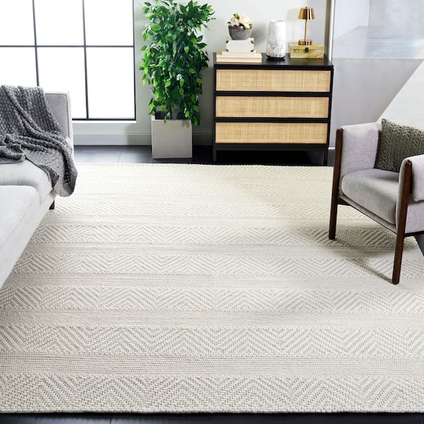 Marbella 10 ft. x 14 ft. Ivory Chevron Striped Area Rug