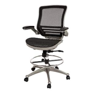 Black Mesh Drafting Chair with Graphite Silver Frame and Flip-Up Arms