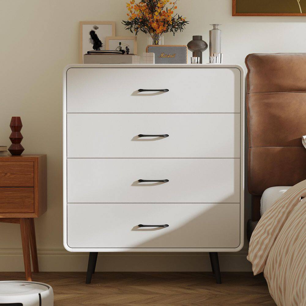White 4-Drawer 31.5 in. W Chest of Drawers, Rounded Corner Storage Organiser, Modern Accent Bedroom and Living Room