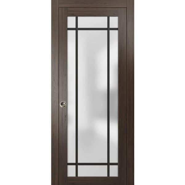 24 in. x 80 in. 1 Panel Chocolate Ash Finished Solid Wood Sliding Door with Hardware