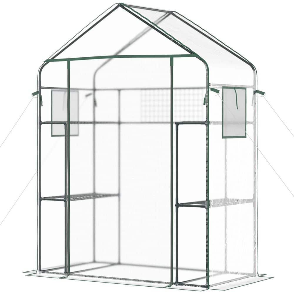 4.7 ft. W x 2.4 ft. D x 6.4 ft. H Outdoor Walk-in Greenhouse with Mesh Door&Windows&3 Tiers 6 Shelves&Trellis in Clear price history on PriceWatchPro