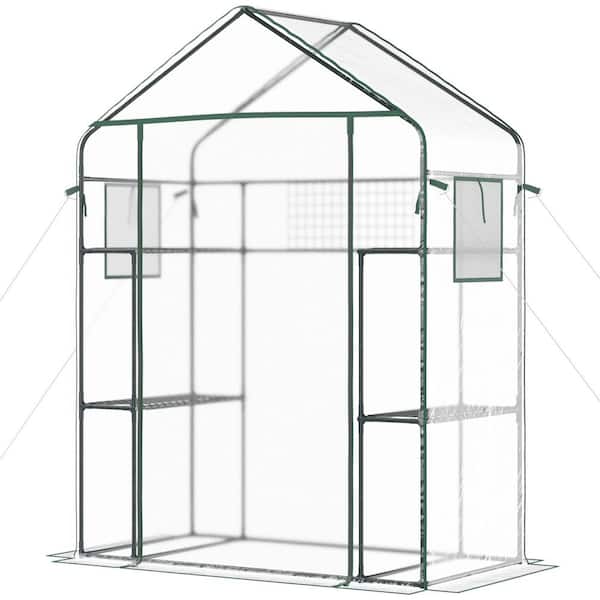 4.7 ft. W x 2.4 ft. D x 6.4 ft. H Outdoor Walk-in Greenhouse with Mesh Door&Windows&3 Tiers 6 Shelves&Trellis in Clear