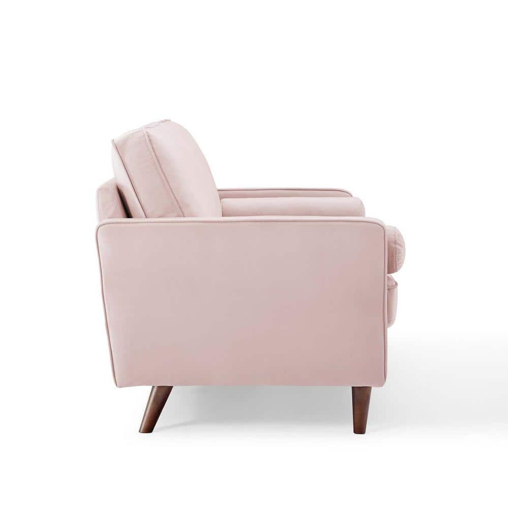 Pink Velvet Tufted Loveseat with Walnut Wood Legs