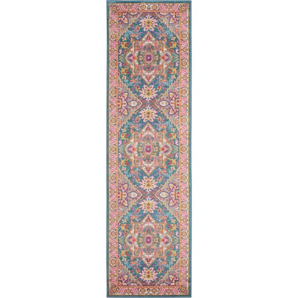 Nourison Passion Teal/Multicolor 2 ft. x 6 ft. Persian Modern Kitchen Runner Area Rug