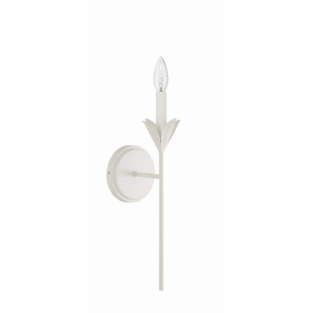 Matte White Steel Sconce with Silk Shade