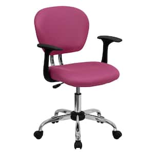 Mid-Back Pink Mesh Swivel Task Chair with Chrome Base and Arms