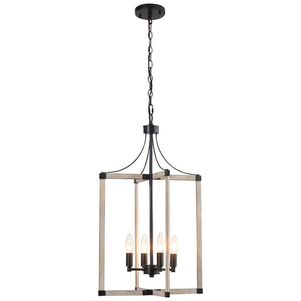 Unbranded 160-Watt 4 Light Yellowish-brown Cage Chandelier Pendant Light without Shade Lantern Height Adjustable for Farmhouse