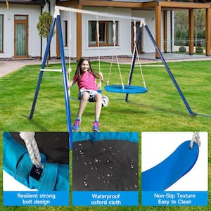 Outdoor Playground Metal Swing Set with 2 Seats for Kids