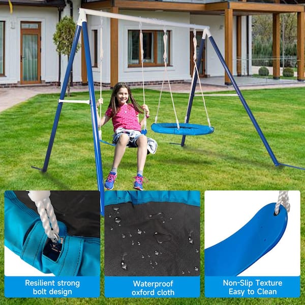 GOGEXX Outdoor Playground Metal Swing Set with 2 Seats for Kids