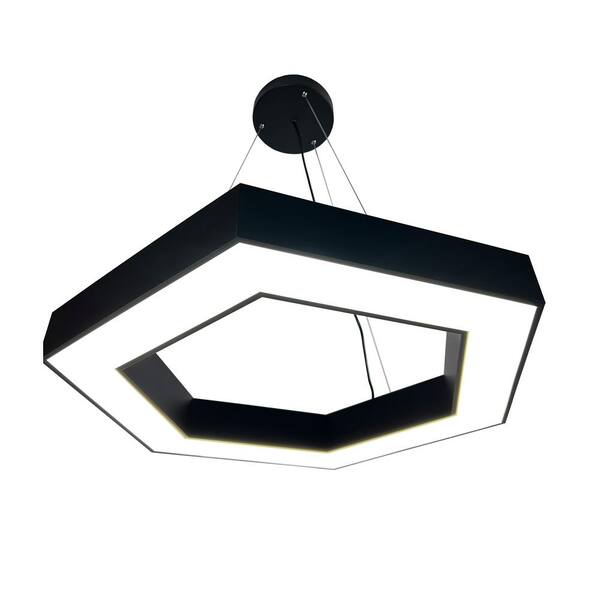 EQLight Zazil 48 in. 108-Watt Integrated LED Black Hexagonal Chandelier ...