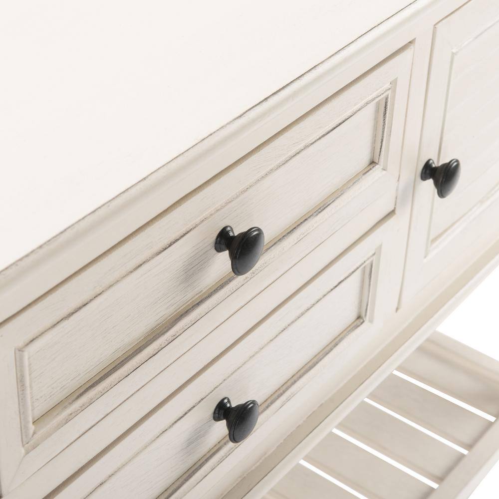 Distressed White Wood Hallway Table with Storage