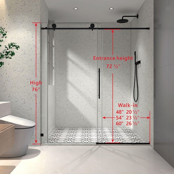 60 in. W x 76 in. H Soft-Closing Sliding Frameless Shower Door with 5/16 in. Clear Glass in Matte Black