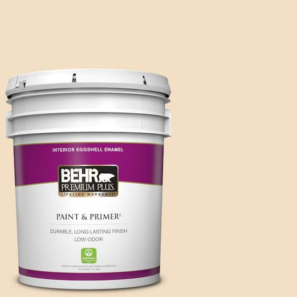 BEHR PREMIUM PLUS 5 gal. #22 Navajo White Eggshell Enamel Low Odor Interior Paint & Primer