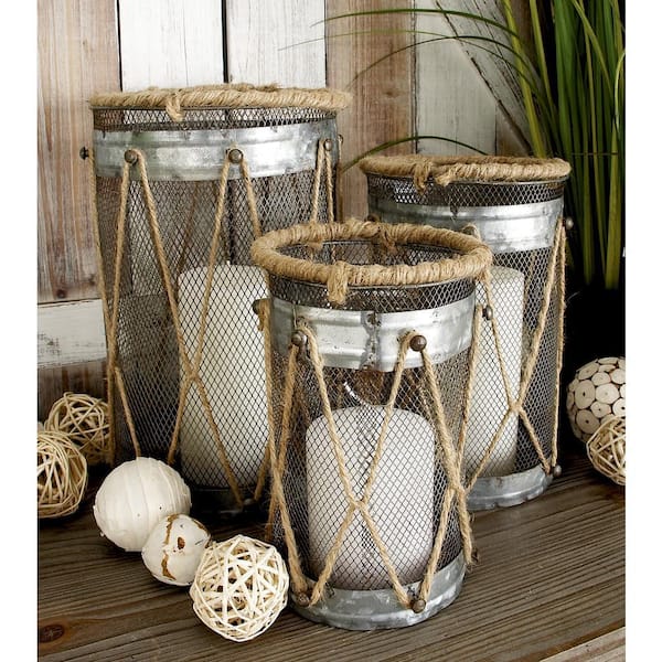 Litton Lane Silver Metal Decorative Candle Lantern (Set of 3)