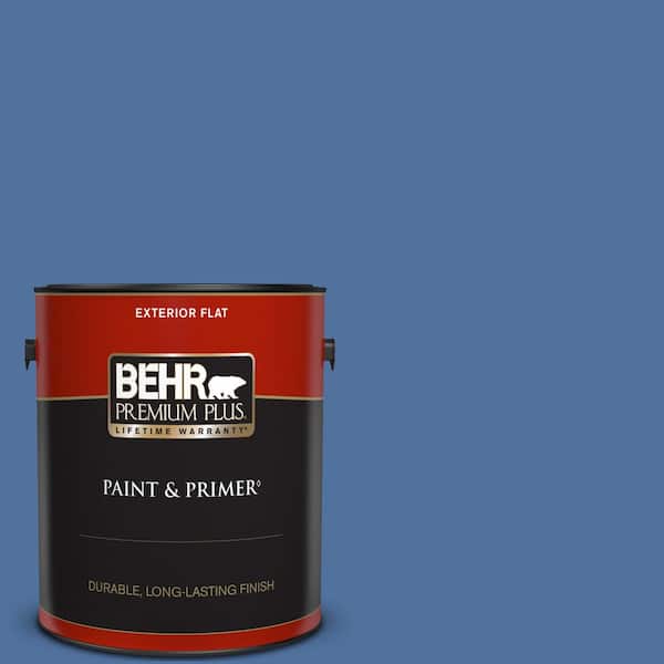 BEHR PREMIUM PLUS 1 gal. #PMD-23 Cobalt Flame Flat Exterior Paint & Primer