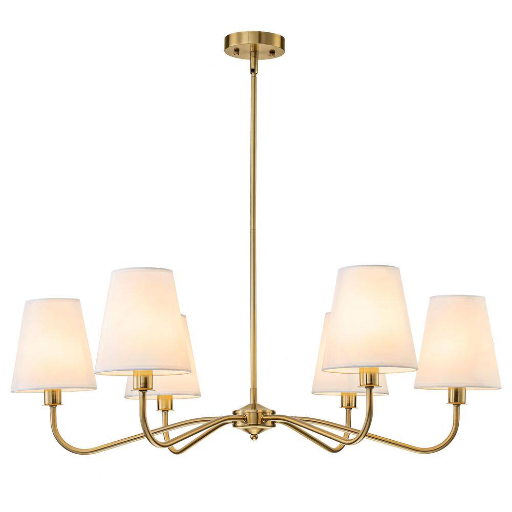 Modern Gold 6-Light Chandelier with White Fabric Shades, E12 Base, Adjustable Rods for Dining Room and Living Room price history on PriceWatchPro