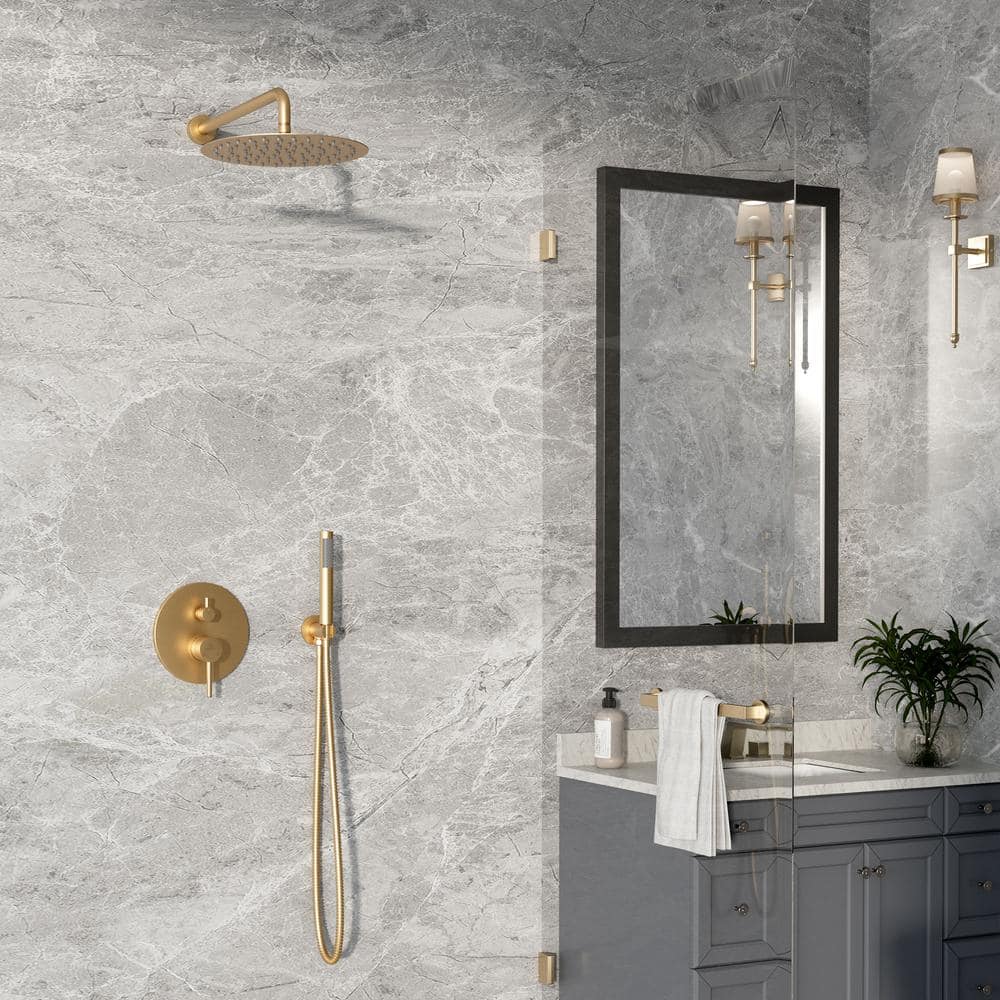 Brushed Gold Stainless Steel Wall Mounted Rain Shower System