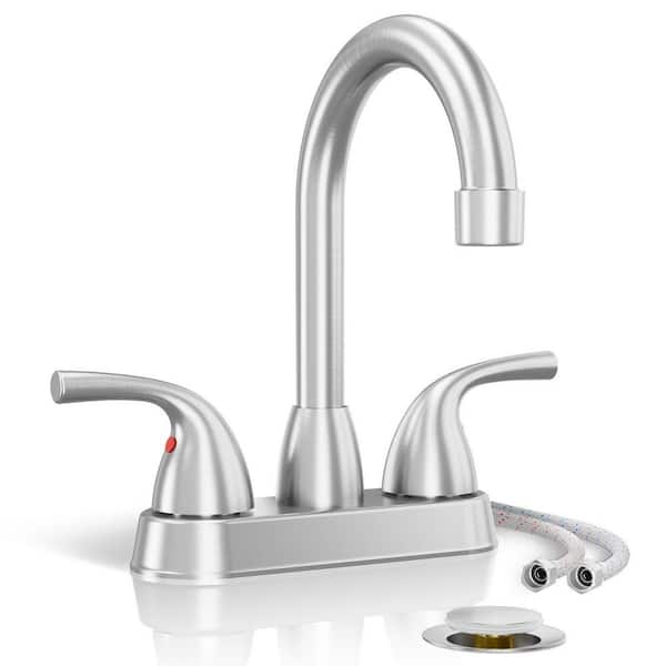 2 Handles Brushed Nickel Bathroom Faucet 4 in. Centerset, 2 or 3 Hole Deck Plate Bathroom Sink Faucet