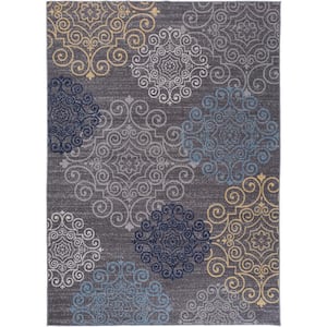 Contemporary Non-Slip Gray 1 ft. 8 in. x 2 ft. 6 in. Indoor Floral Area Rug