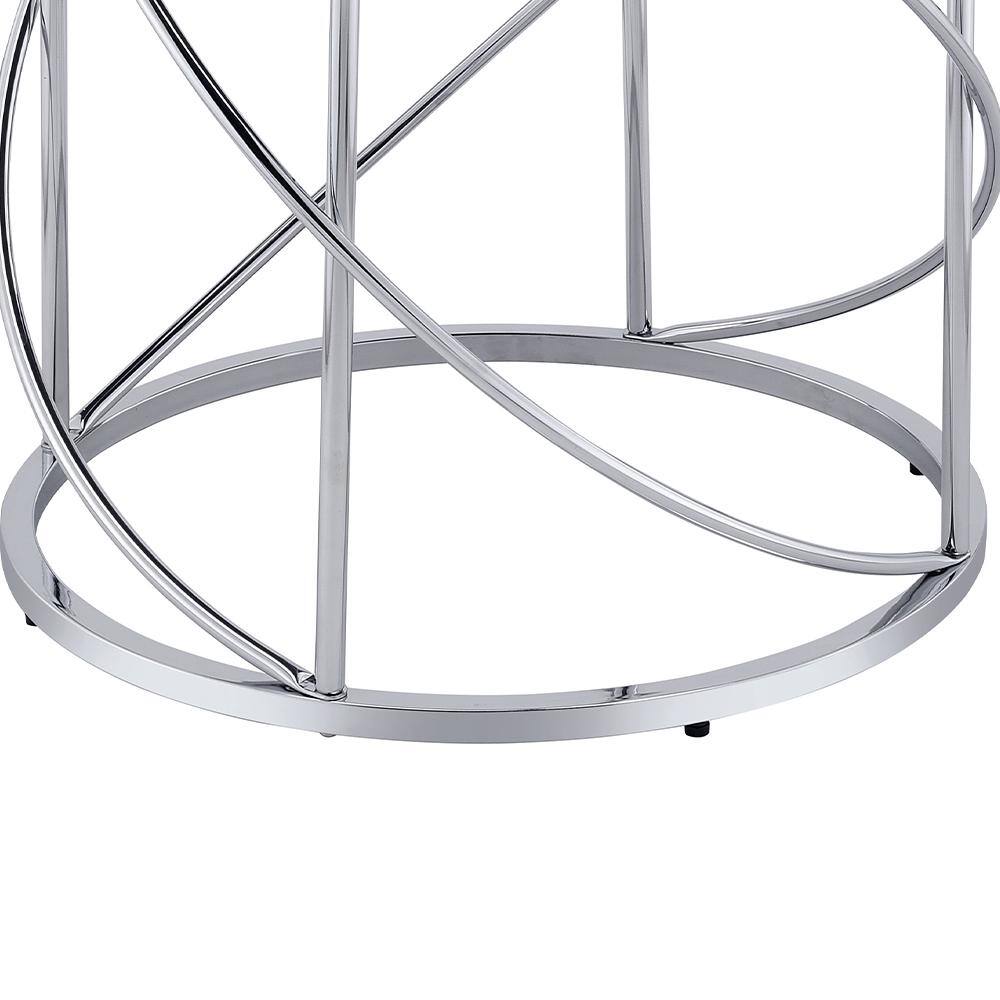 Lyda Round Blue Marble Print and Chrome End Table