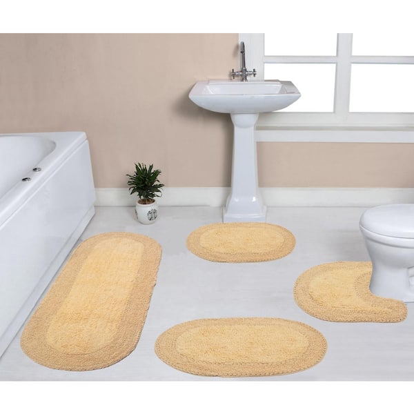 HOME WEAVERS INC Double Ruffle Collection 100% Cotton Bath Rug, 4-Pcs Set with Contour, Butter