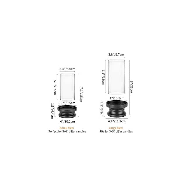 Hurricane Candle Holder with Clear Glass, Set of 2, Black