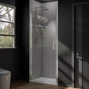 32 in. W x 72 in. H Pivot Semi-Frameless Shower Door in Chrome with Clear Glass