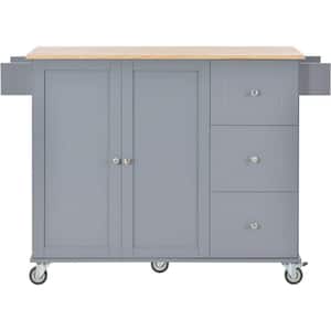 Blue Rolling Mobile Kitchen Island with Solid Wood Top and Locking Wheels