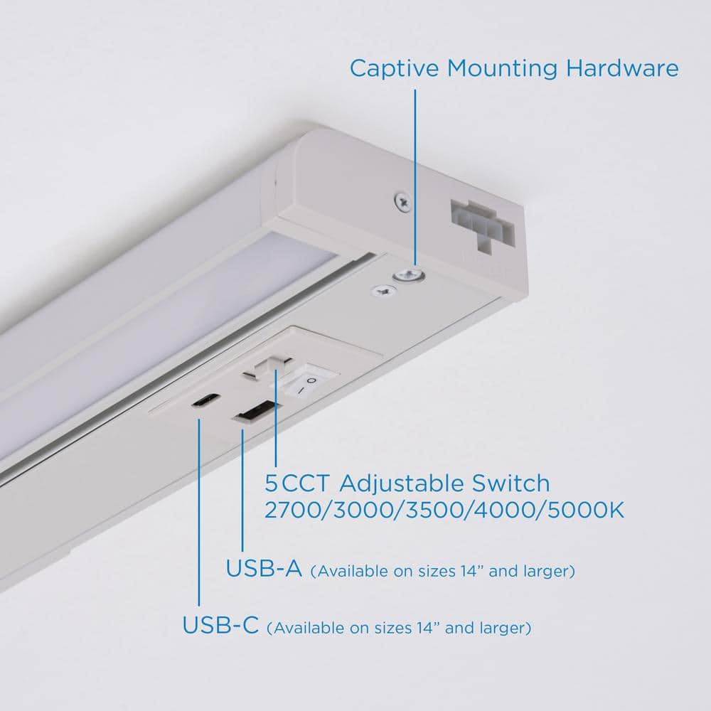 Elena 40-Inch White LED Under Cabinet Light with Frosted Acrylic Diffuser