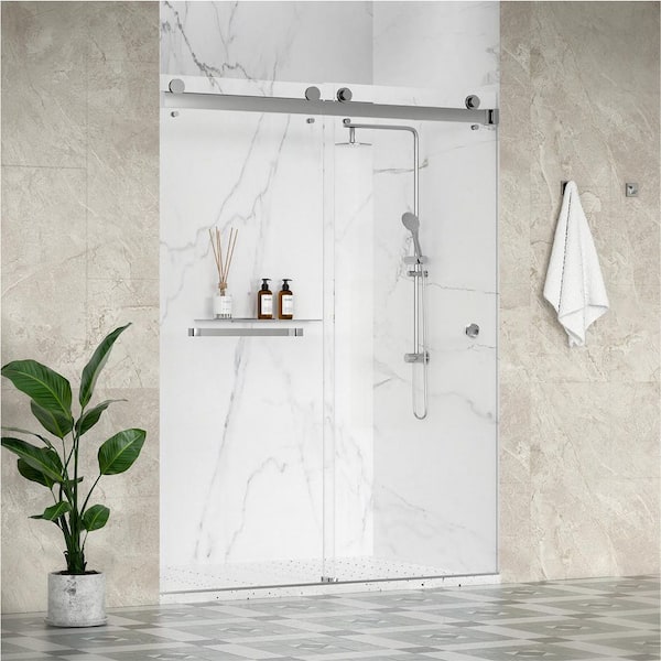 SolaFP 68-72 in. W x 76 in. H Double Sliding Frameless Shower Door in Chrome with 3/8 in. Clear Glass